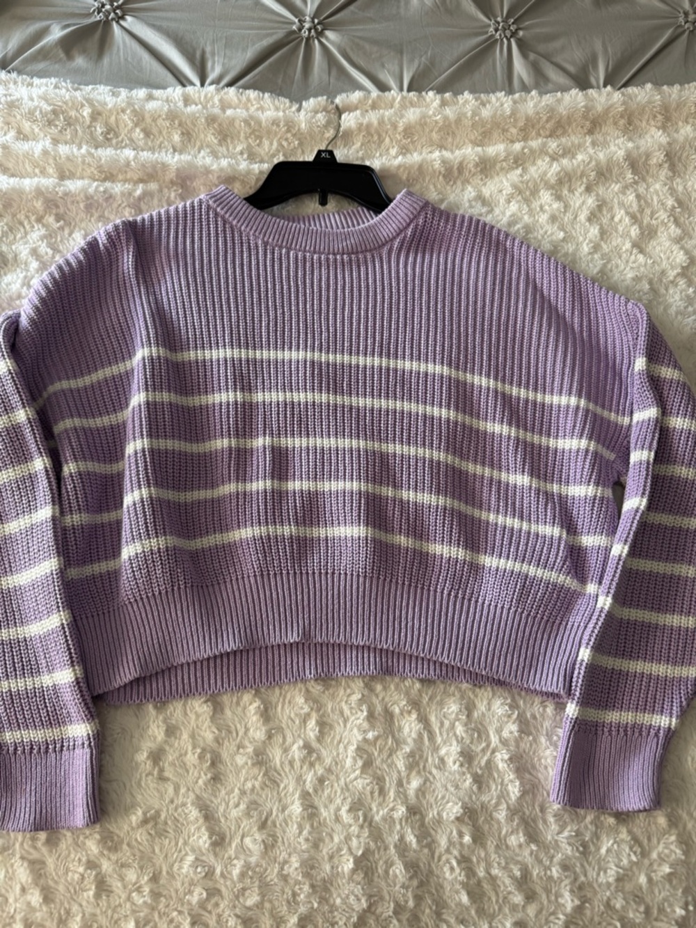 Primark Lavender and Cream Striped Cropped Crew Sweater